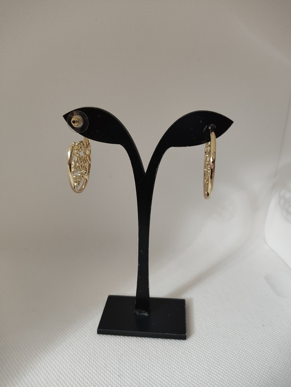 Gold Script Designer Hoop Earrings - Picture 5 of 5